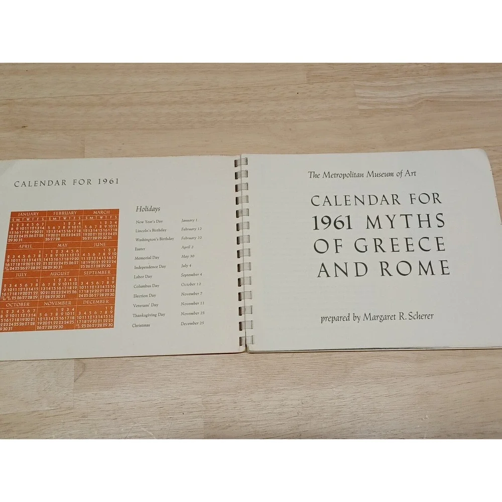 1961 book calendar Greek mythology history myths of Greece and Rome